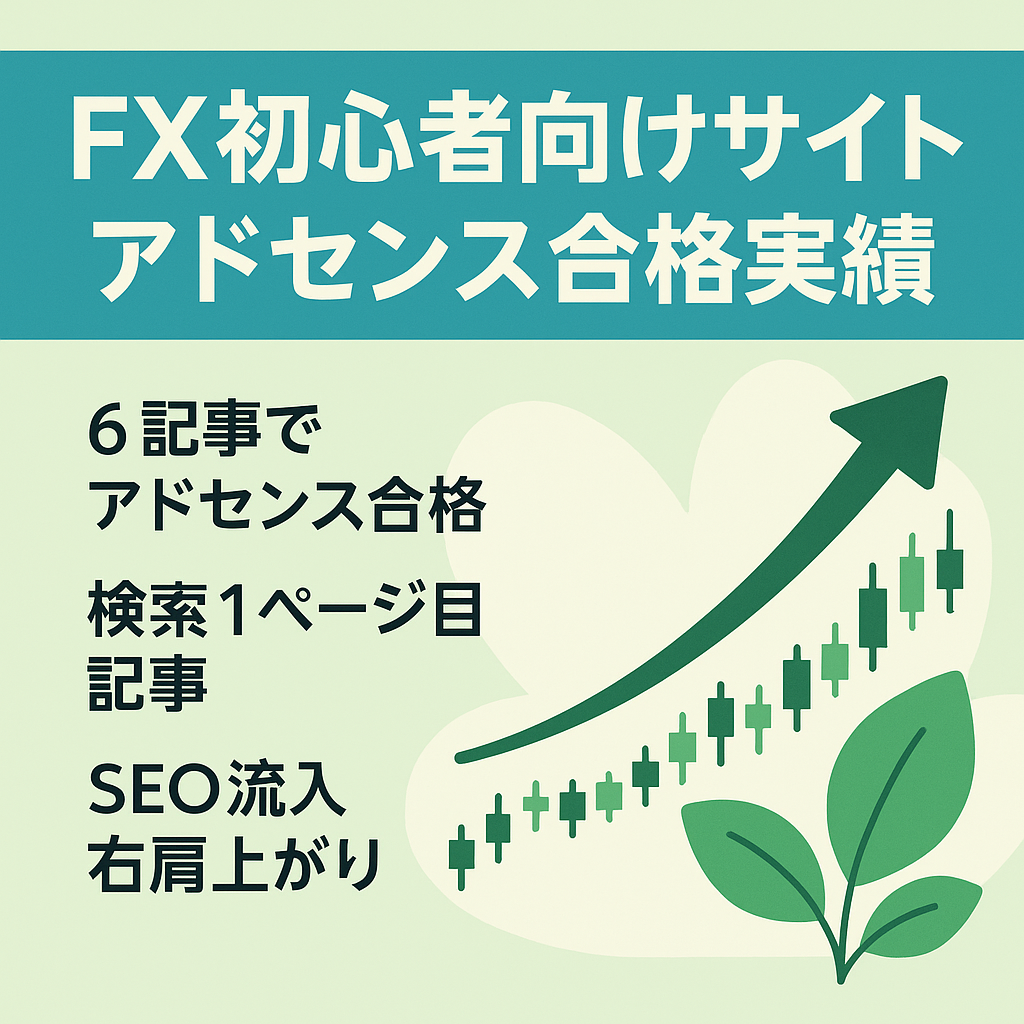 アドセンスに合格実績あり+限定広告も掲載中の”FX初心者向けサイト”【全オリジナル記事（Google検索で１ページ目に表示される記事も含む）】