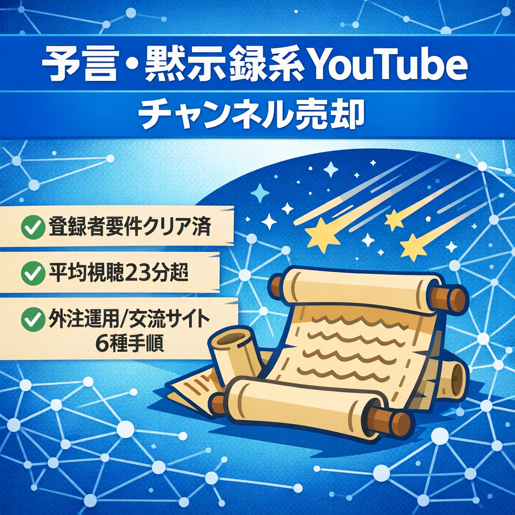 【登録者数要件クリア済・残200時間・平均視聴時間23分超】予言・黙示録系チャンネル。外注体制・運用マニュアル・SNS構築マニュアル完備