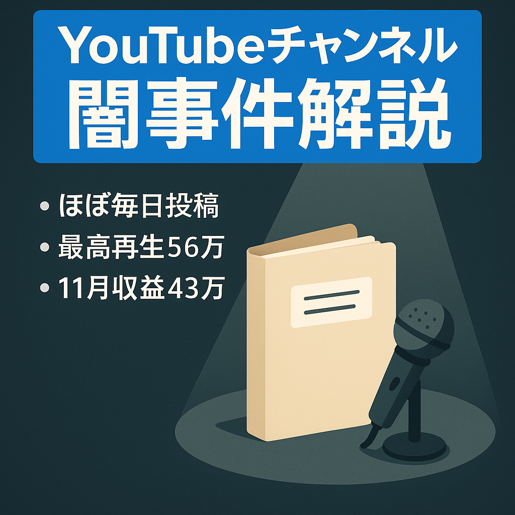 即決限定大幅割引！急成長簡単AIVrewで,毎日投稿.11月収益43万12月43万！最高56万再生数！直近1万.5万.10万再生多数の外注不要の事件.闇.アウトロー