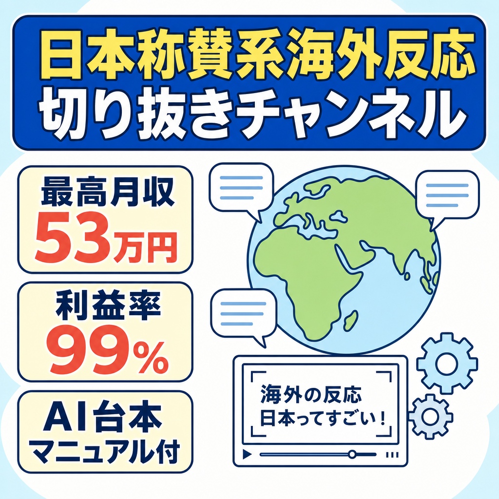 【月収益53万・利益率99%・登録1.8万人】海外の反応（日本称賛系）切り抜きチャンネル｜外注可能・AI台本＋運営マニュアル譲渡