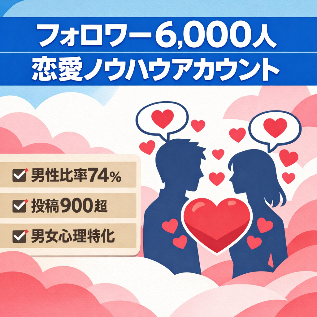 【フォロワー6,000人】男性74%｜恋愛ノウハウ・男女心理特化アカウント