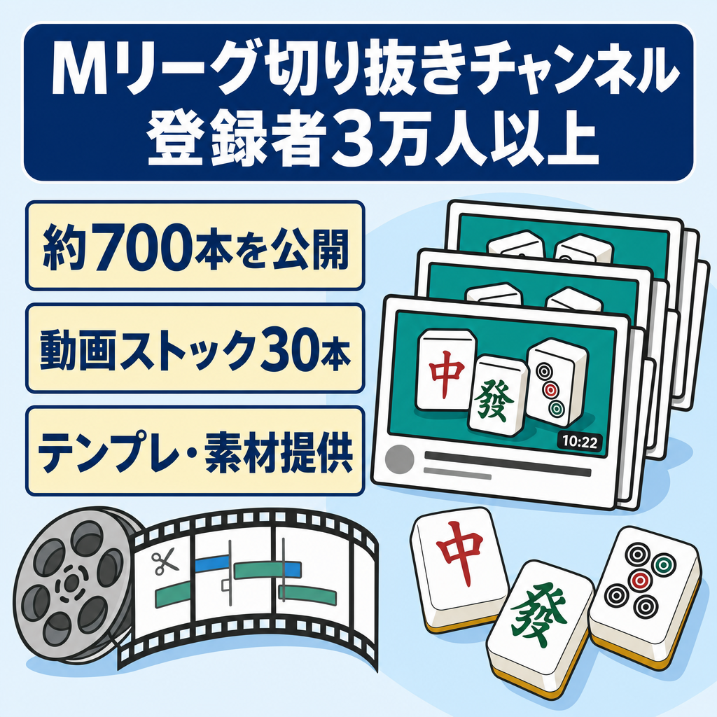 登録者数3万人以上/動画テンプレートも提供可能/Mリーグ切り抜きチャンネル