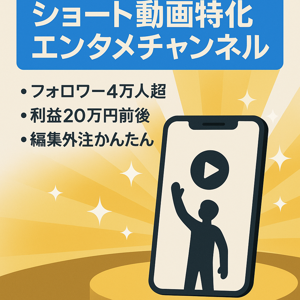 ショート動画特化【属人性なしエンタメチャンネル】フォロワー4万人超え！ショート動画投稿で20万円前後の利益！動画編集のみ外注！
