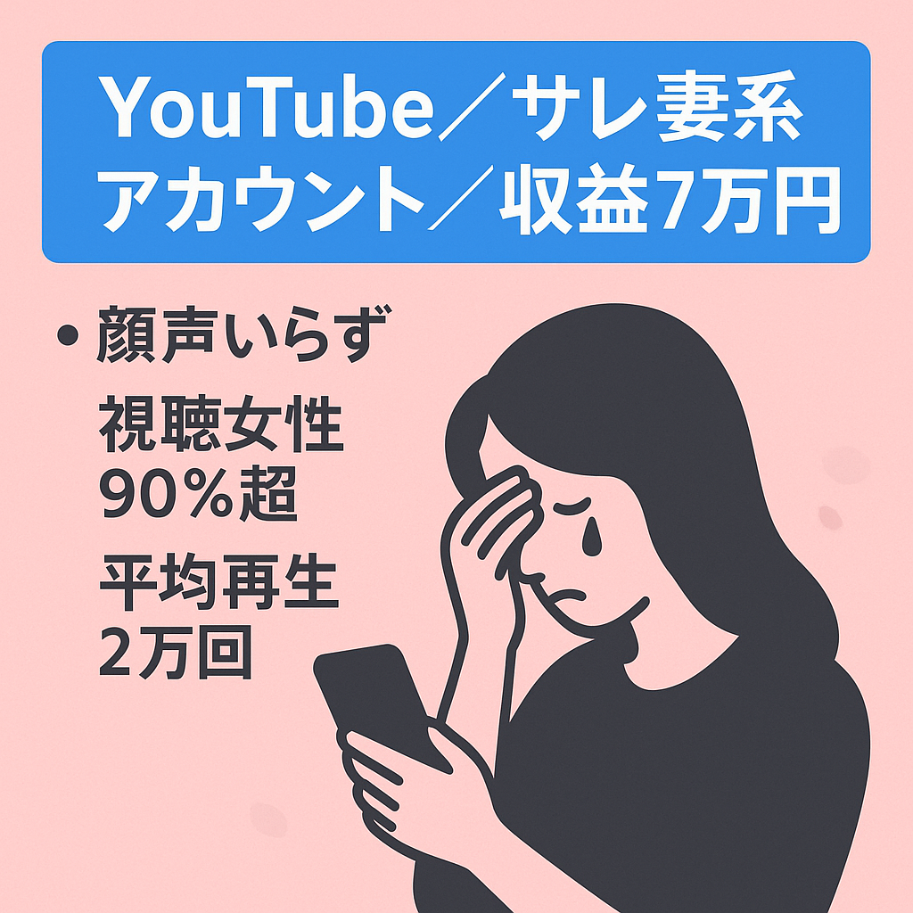 【YouTube】収益7万円・顔・声出し無しサレ妻系アカウント【女性視聴者90.5%】