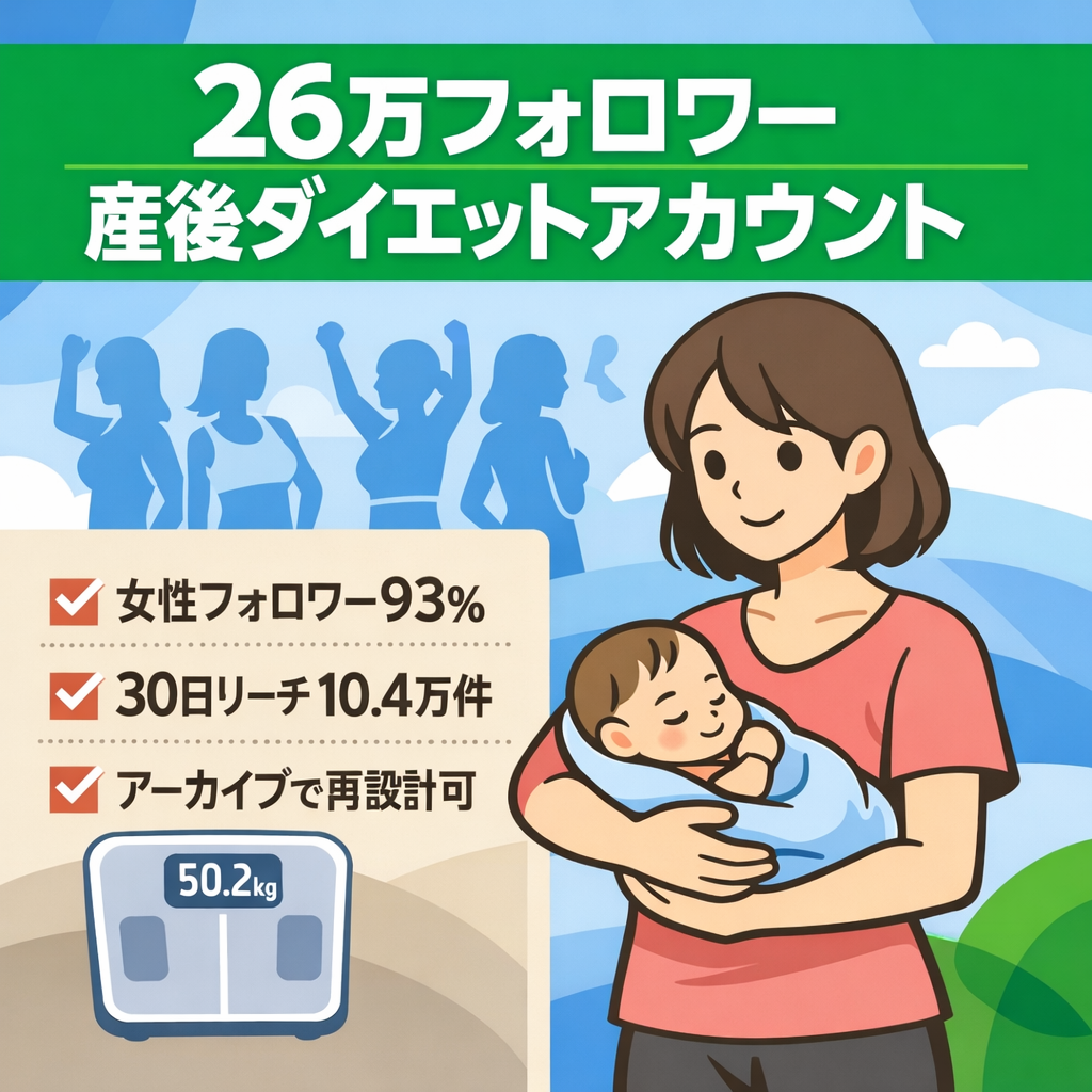 【26万フォロワー】産後ダイエット特化／月間10万リーチ継続中（運用停止中）／フォロワー女性93%