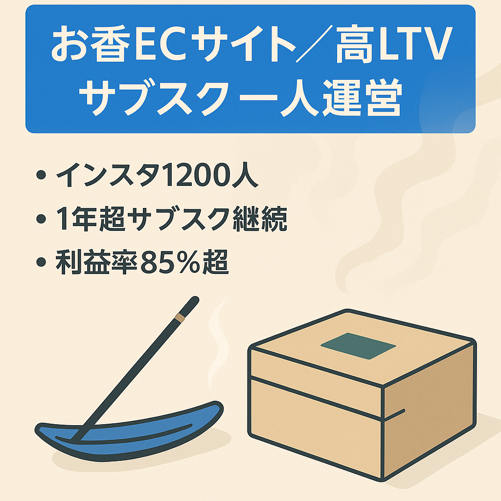 一人運営【利益率85％超】サブスクで高LTVのお香ECサイト｜インスタアカウント付き｜1年以上継続購入の実績あり