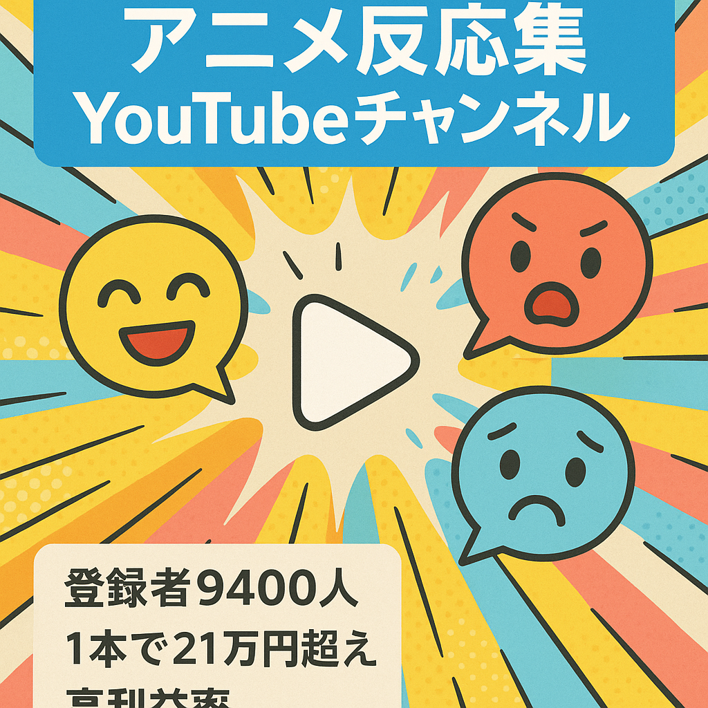 【動画1本で21万円超えの利益】大人気アニメの反応集チャンネル【高利益率＆登録者数9,400人以上】