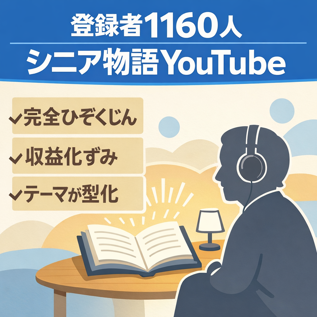 【登録者1160人】シニア向け物語系YouTubeチャンネル【完全非属人・収益化済み・高齢者向け】