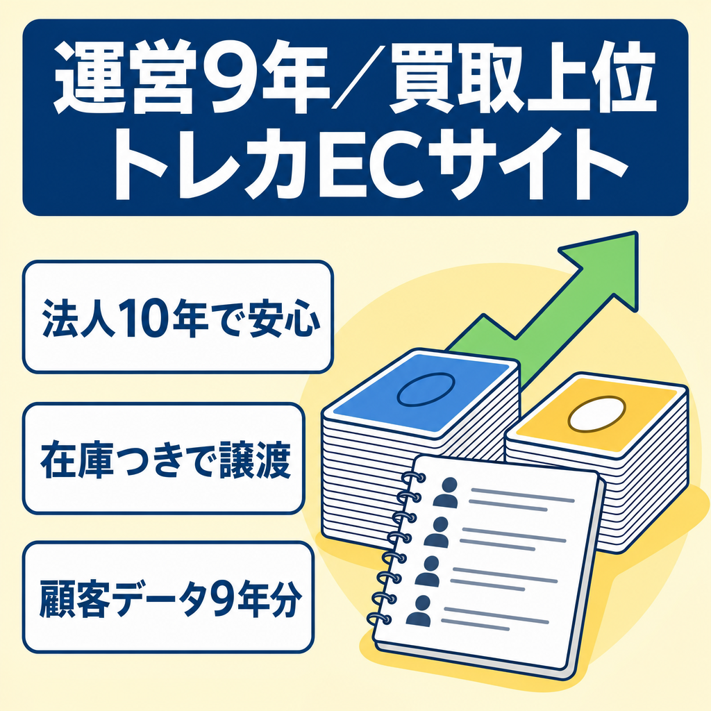 【運営9年】買取系主要キーワードで上位検索のトレカECサイト。強力な集客ベースを保有。