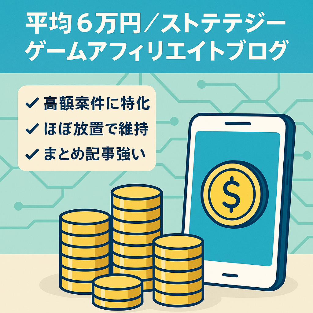 【平均6万円】高額ジャンルに特化したゲームアプリアフィリエイトブログ。ほぼ放置で毎月平均6万円の成果があります。