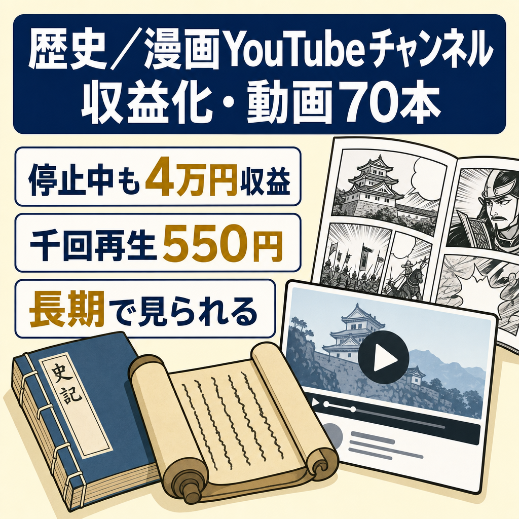 【歴史・漫画解説】収益化済みYouTubeチャンネル｜RPM¥550・動画70本