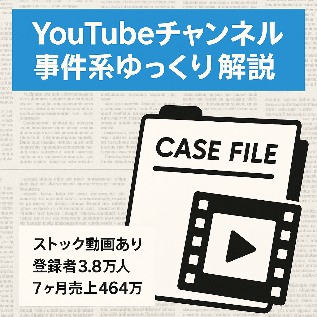 【ストック動画付き】属人性なし★登録者3.8万人★事件系ゆっくり解説　7ヶ月累計売上約464万　100万再生超え数本あり