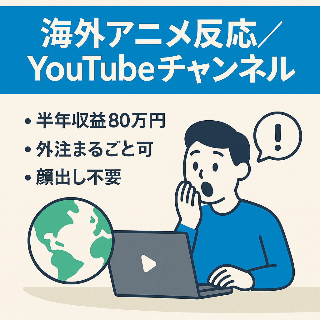 【直近半年収益80万】【外注可能】アニメ海外の反応YouTubeチャンネル