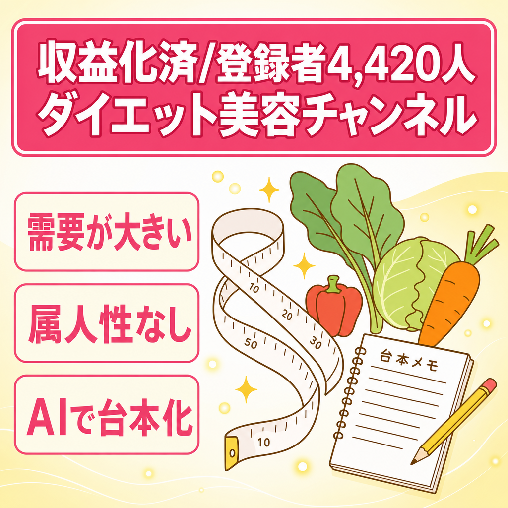 ダイエット・美容系ゆっくり解説チャンネル【収益化済・登録者数4,420人】