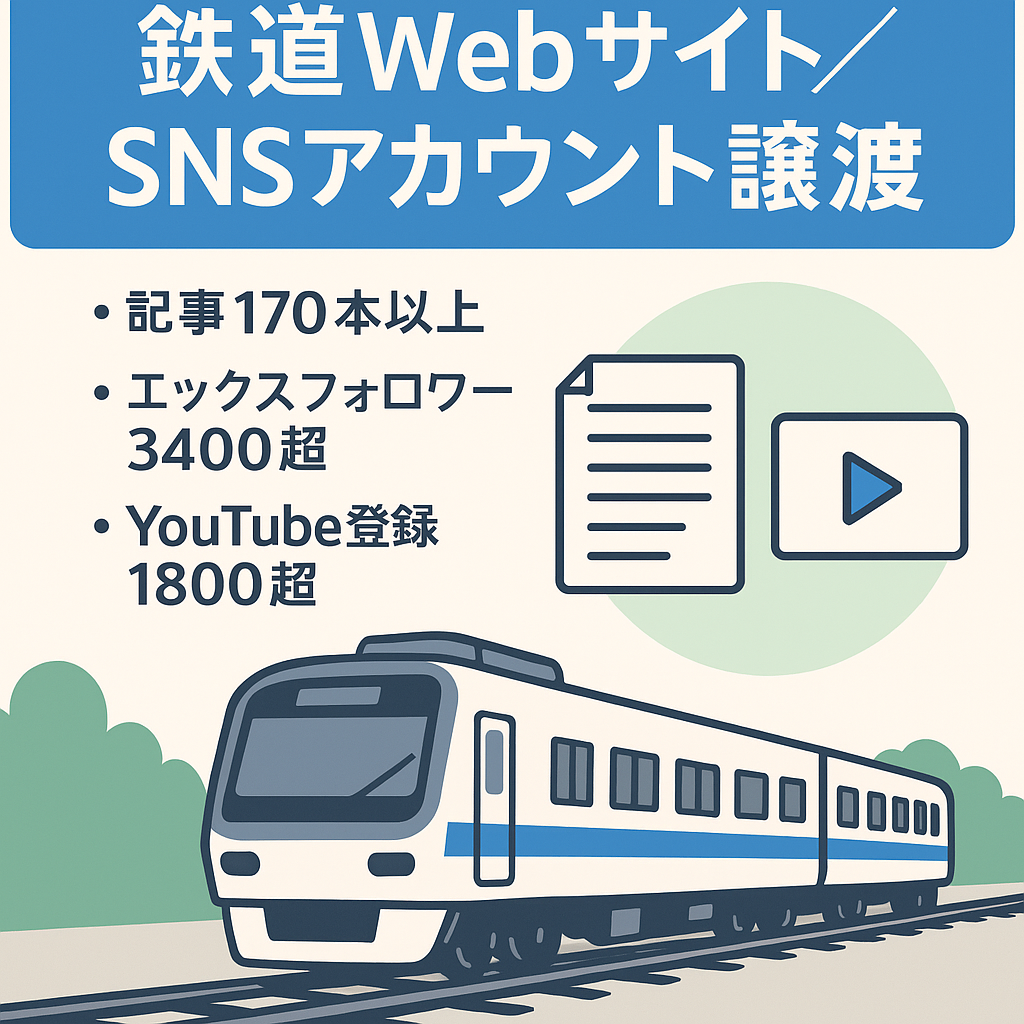 2018年11月から運用【鉄道関連Webサイト】（アドセンス実績あり）エックスアカウントもYouTubeアカウントも譲渡