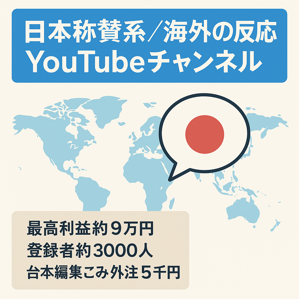 【最高利益約9万円・登録者約3千人】11月から運営！日本称賛系・海外の反応チャンネル【外注可能・非属人】