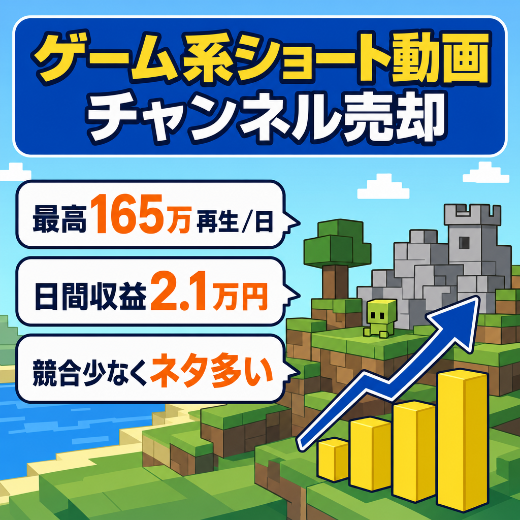 【30分で作成可能】最高日間再生数165万/日間収益2.1万円・ゲーム系ショート動画チャンネル