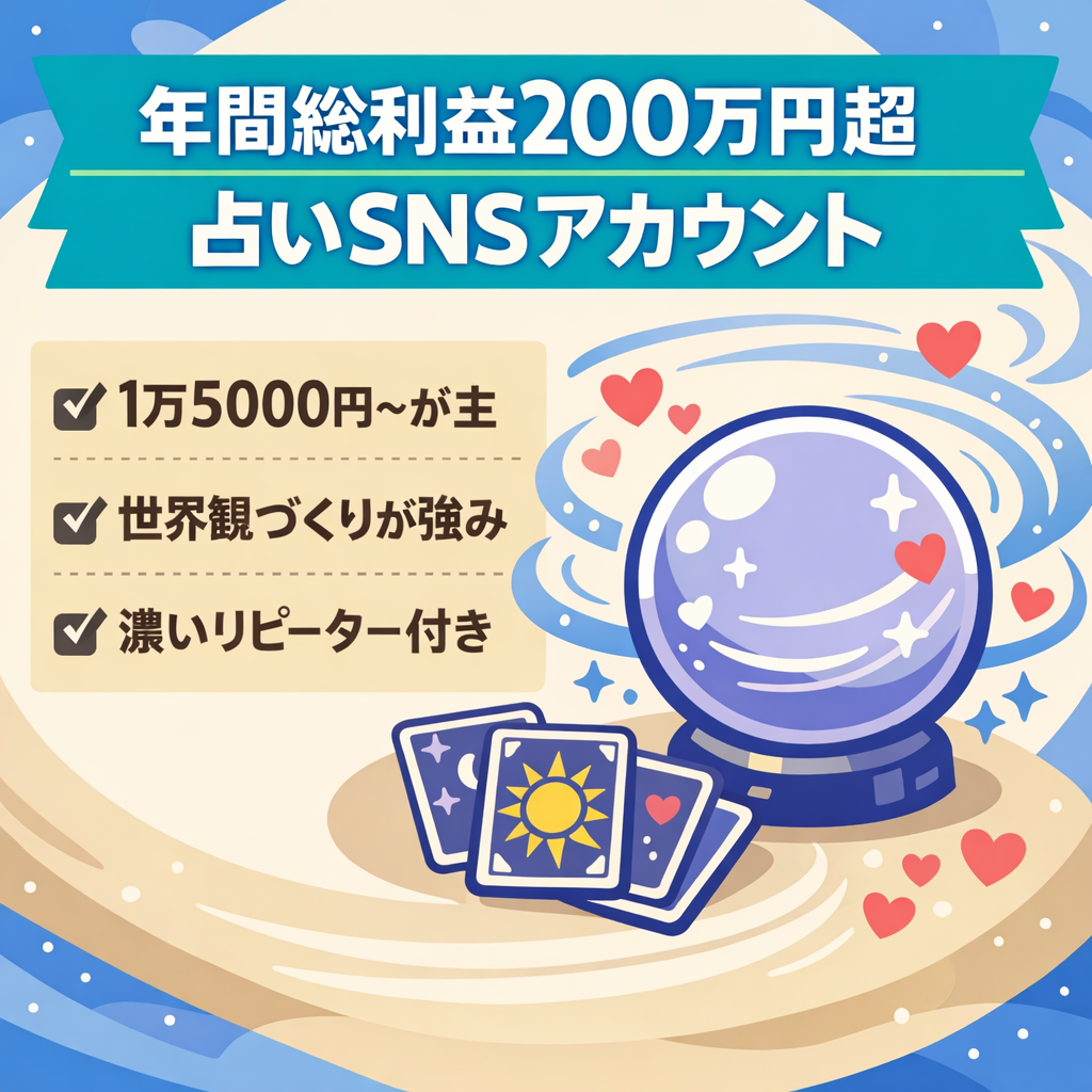 【総利益200万円超(年間)】スピ系占いSNSアカウント【＋濃いリピーター】