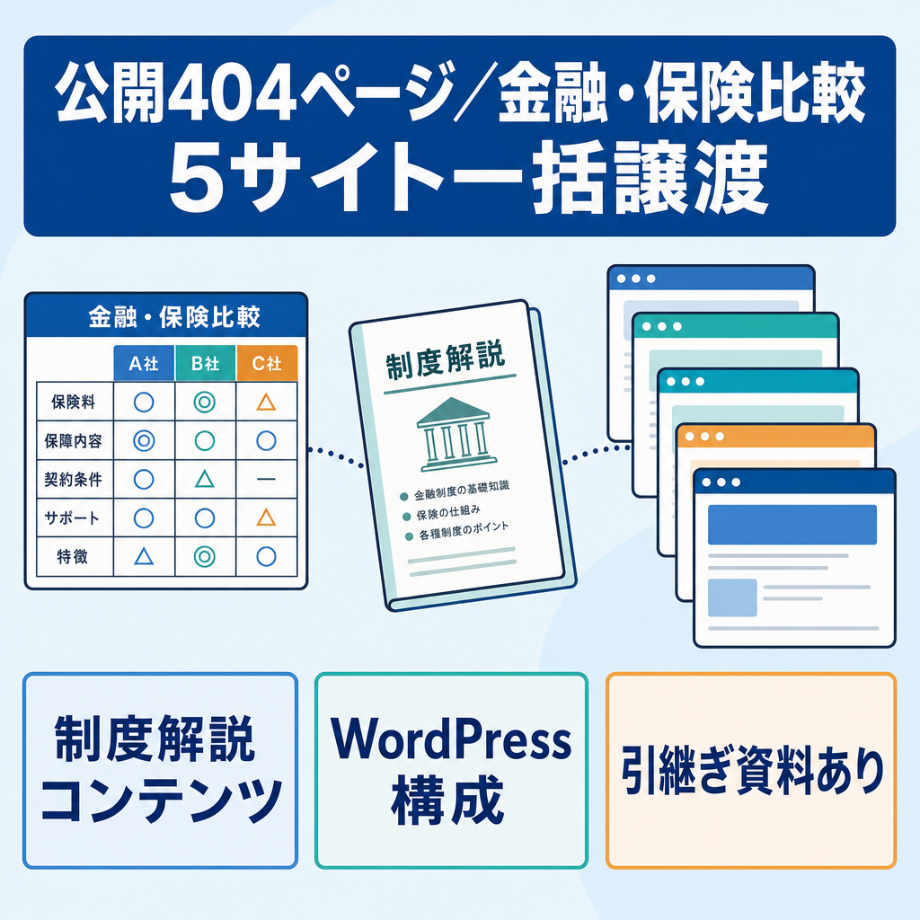 【公開404ページ】金融・保険比較WordPress5サイト一括譲渡