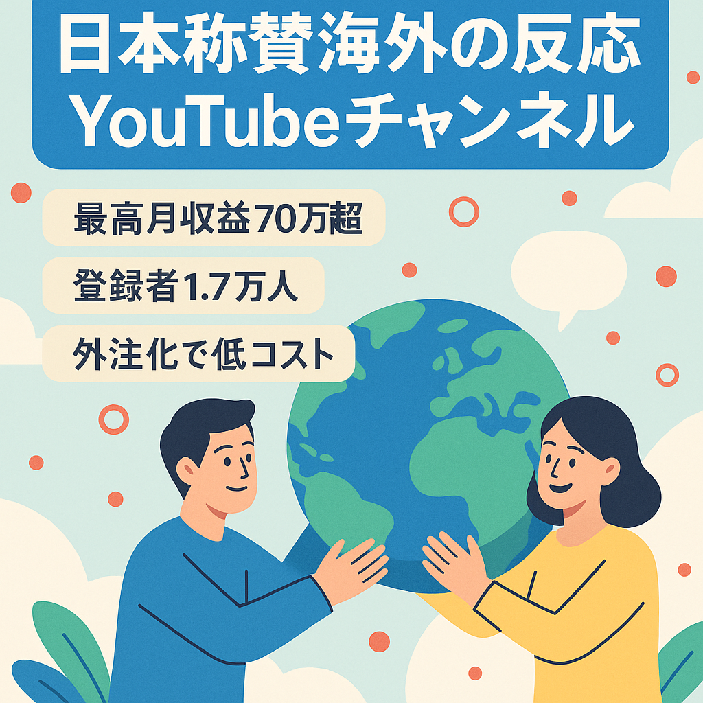 【最高月収益70万以上】【外注化済みで即時運営可能】日本称賛系の海外の反応チャンネル【登録者1.7万人】