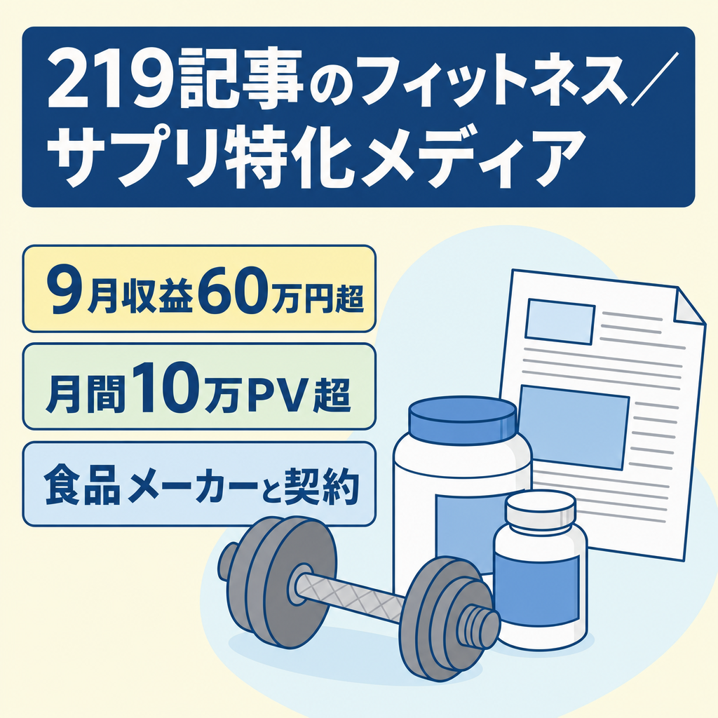 【2025年9月に月60万円超】DR27・219高品質記事・フィットネス/サプリ特化メディア