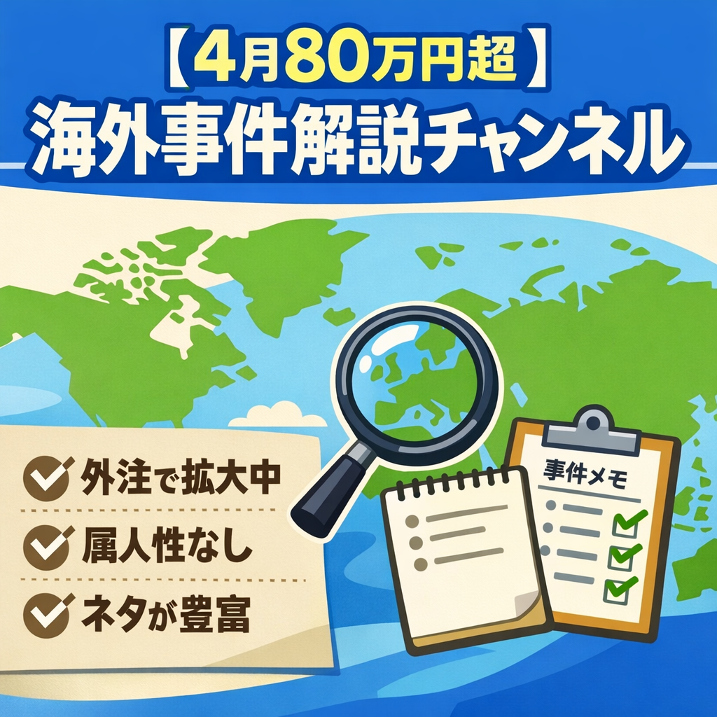 【4月80万円超え】海外事件解説CH・非属人、外注引き継ぎ