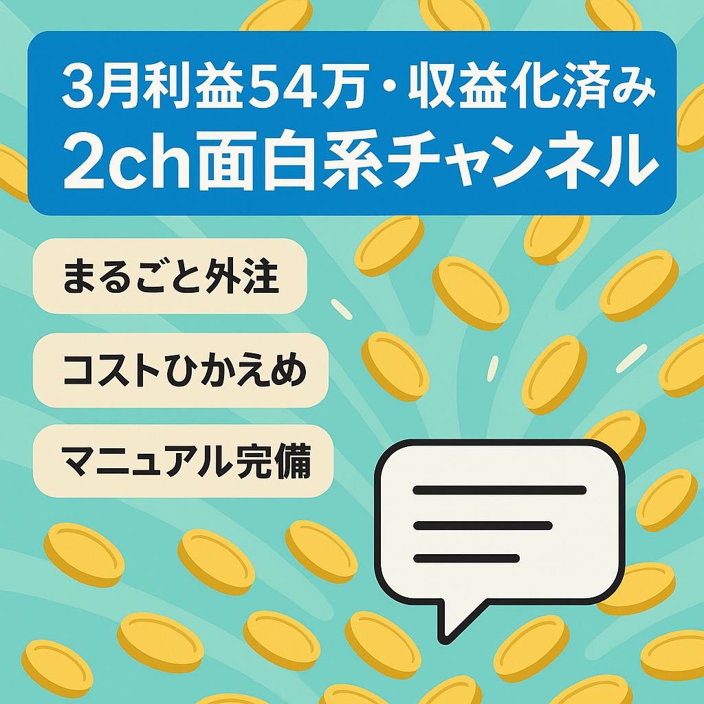 【3月利益54万円・完全外注化可能】マニュアル全て引き継ぎ！2ch面白系チャンネル【収益化済み！登録者11,000人以上】