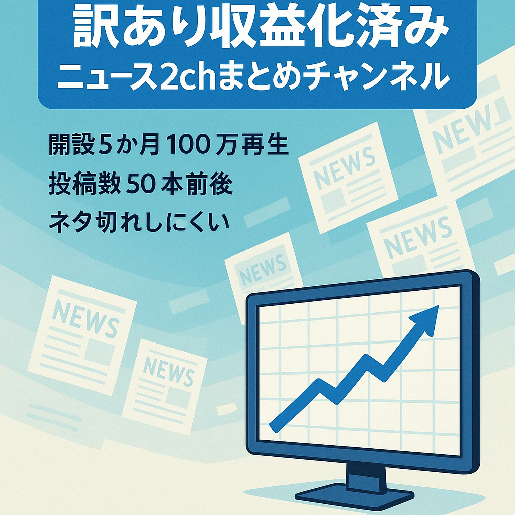 【収益化済み】先月総再生数30万超え！ニュース系 2chまとめチャンネル【訳あり】