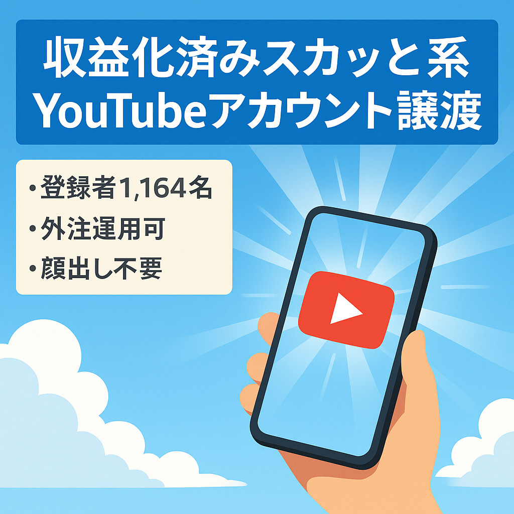 【収益化済み！チャンネル登録者1,164名】顔出し不要のスカッと系YouTubeのアカウント譲渡！【値段交渉歓迎！】