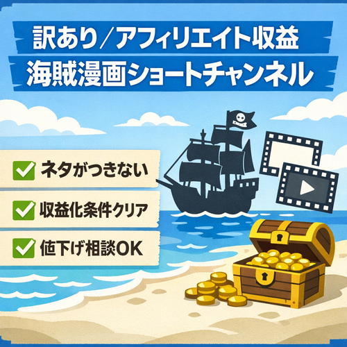 【訳あり/アフィリエイト収益】大人気海賊漫画のショートチャンネル【値下げ交渉大歓迎】