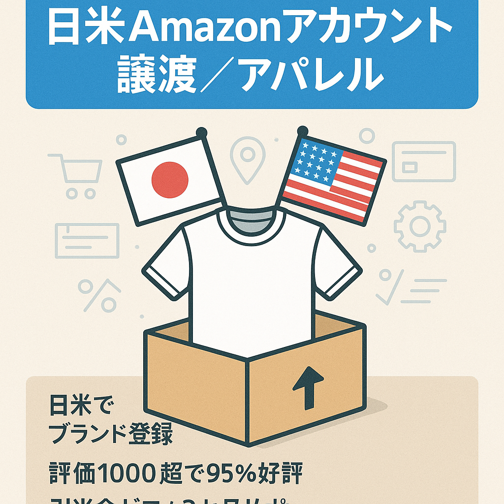 EC事業：【ブランド登録済 日米Amazonアカウント事業譲渡】2016年運営開始 自社ブランドのアパレル販売 引当金なし 評価数1000超の優良アカウント