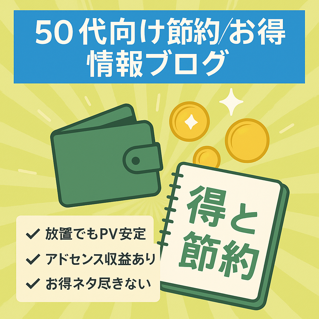 50代からのお得な情報と節約方法を綴っているアドセンスとASPを絡めたブログです。