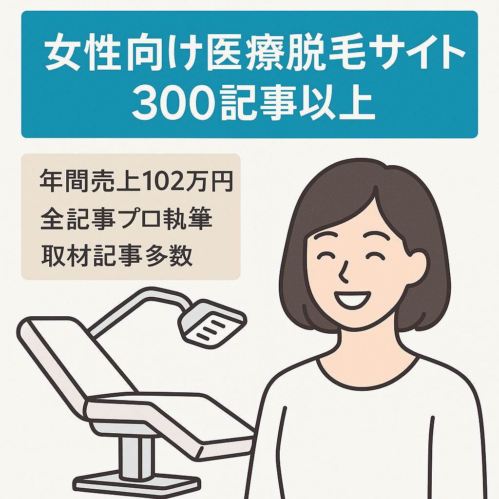 【女性向け医療脱毛サイト】300記事以上、特単多数、検索上位表示記事・プロライター執筆取材記事あり