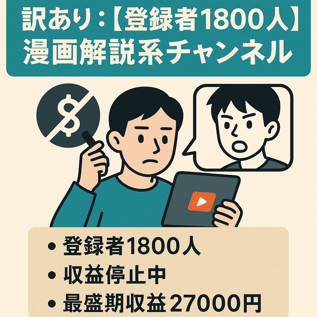 訳あり：【登録者1800人】漫画解説系チャンネル【収益停止中】
