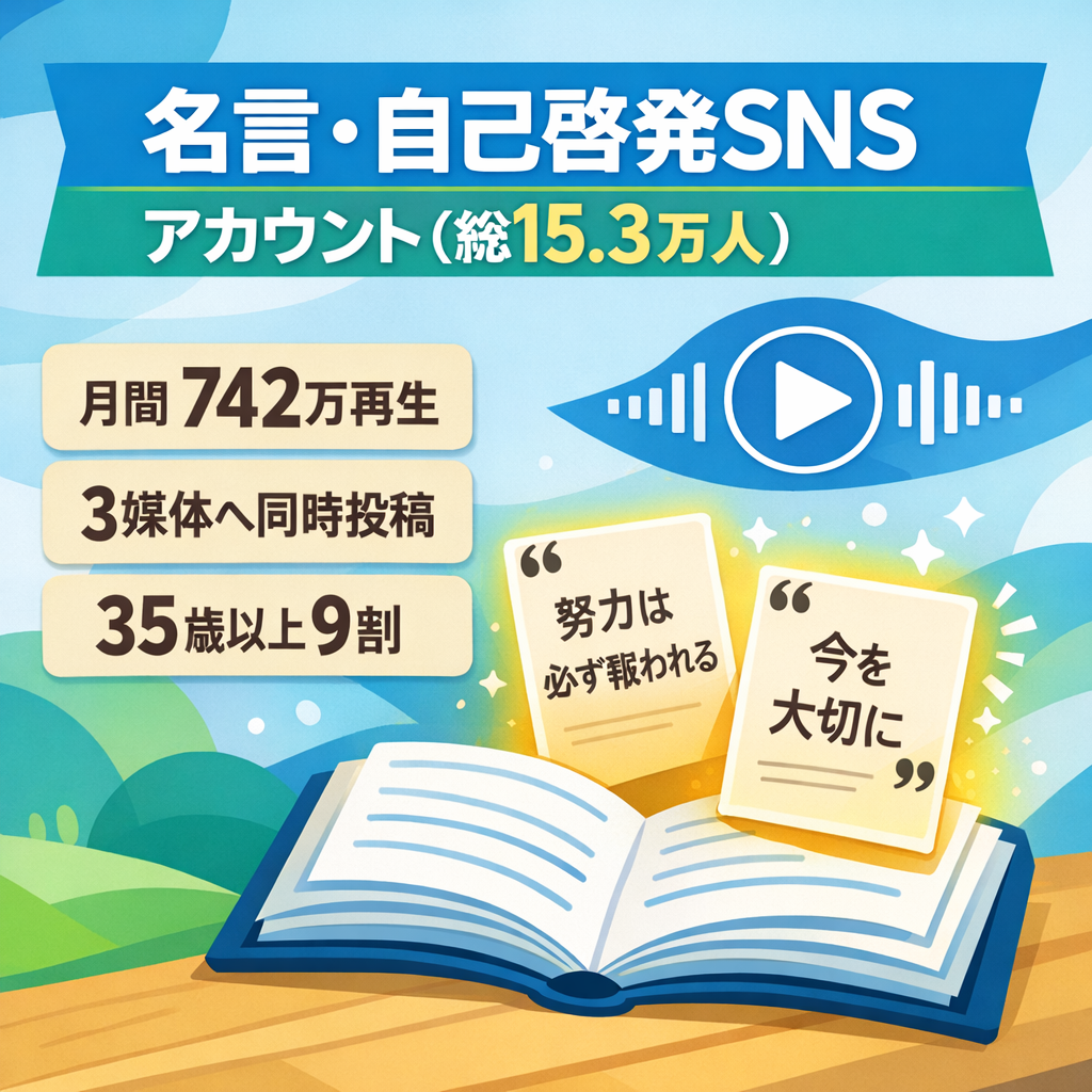 【総15.3万人／月間742万再生】名言・自己啓発｜35歳以上9割｜SNS3媒体｜属人性なし