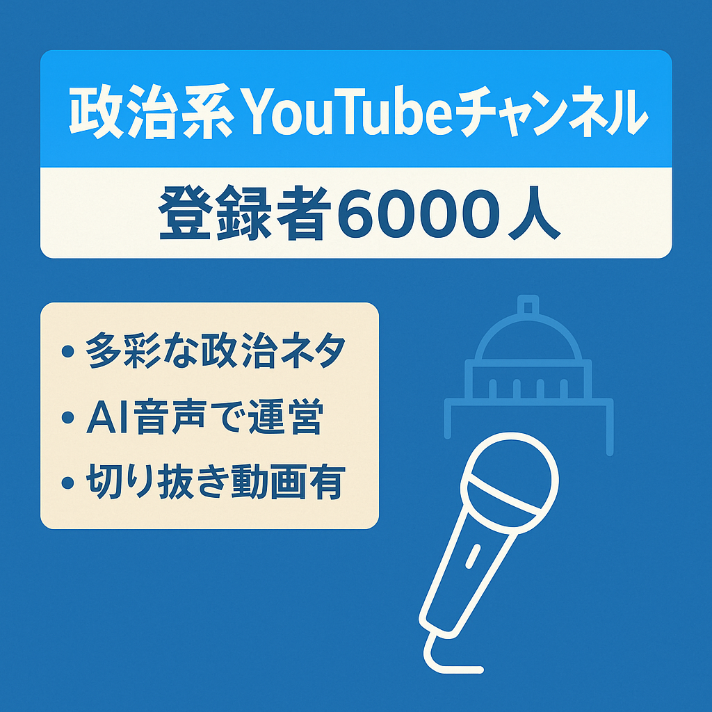 【登録者数6000人超え】立上げ5ヶ月で月商30万・完全非属人の政治系YouTubeチャンネル（切り抜き有り）