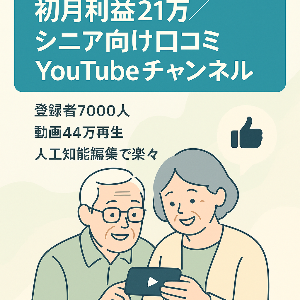 【初月利益21万円越え│AI編集で運営負担少】シニア向け口コミ系YouTubeチャンネル（登録者7,000人以上）