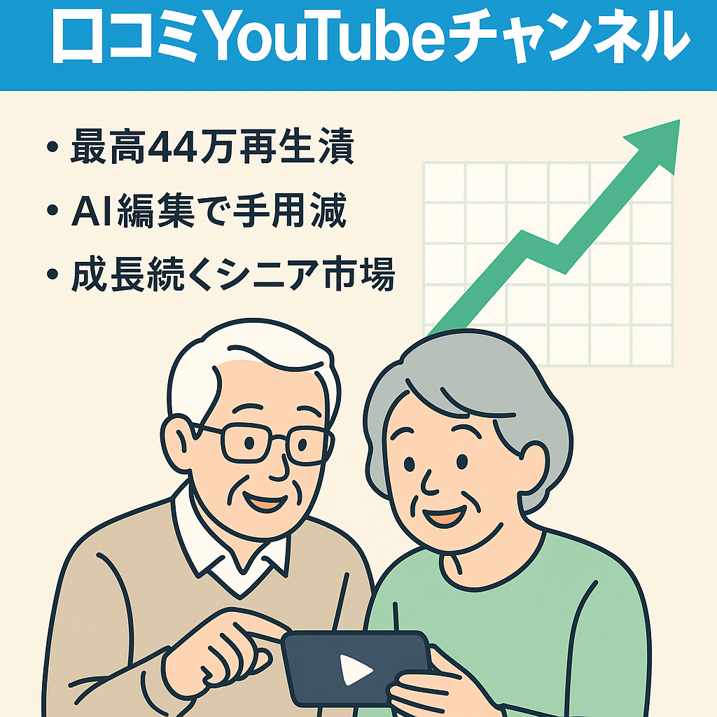 【スピード重視】シニア向け口コミ系YouTubeチャンネル（登録者7,000人以上）【AI編集で運営負担少】