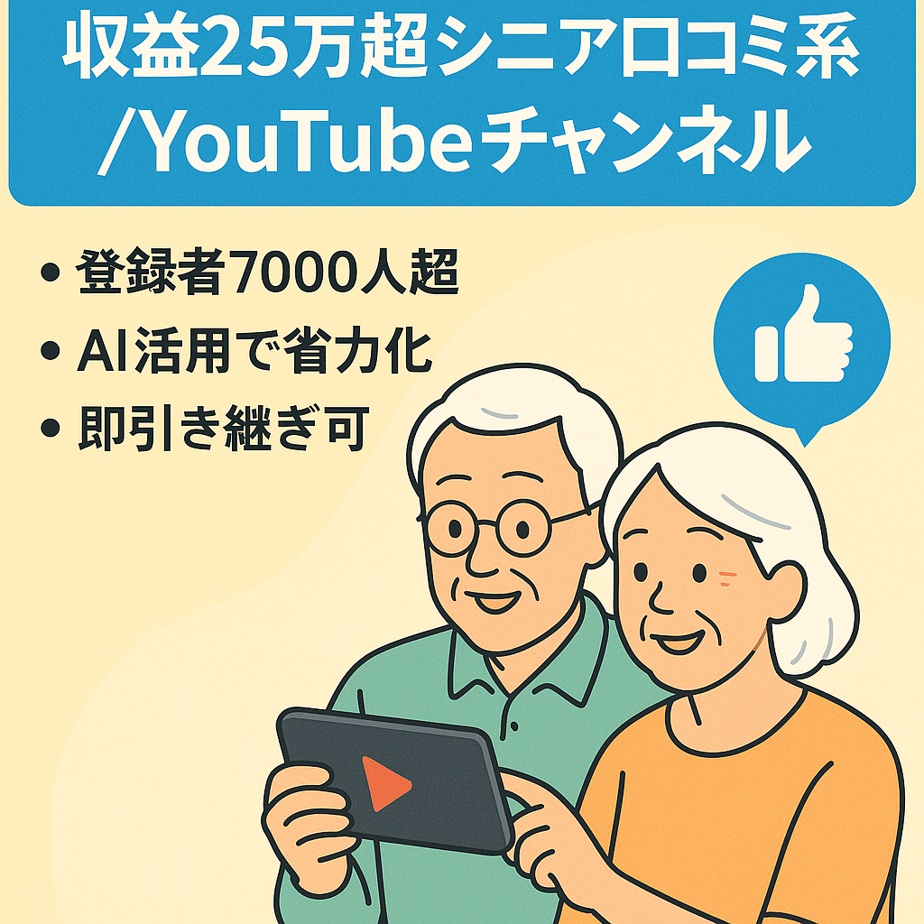 【スピード重視】最高収益25万円超え！シニア向け口コミ系YouTubeチャンネル（登録者7,000人以上）