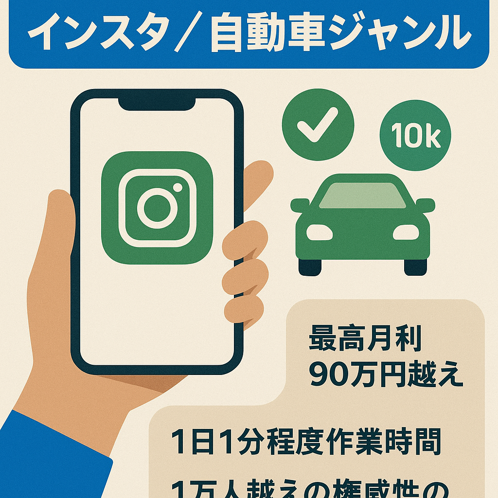 【最高月利90万円超!23年5月】インスタ/自動車ジャンル/誰でも簡単運用