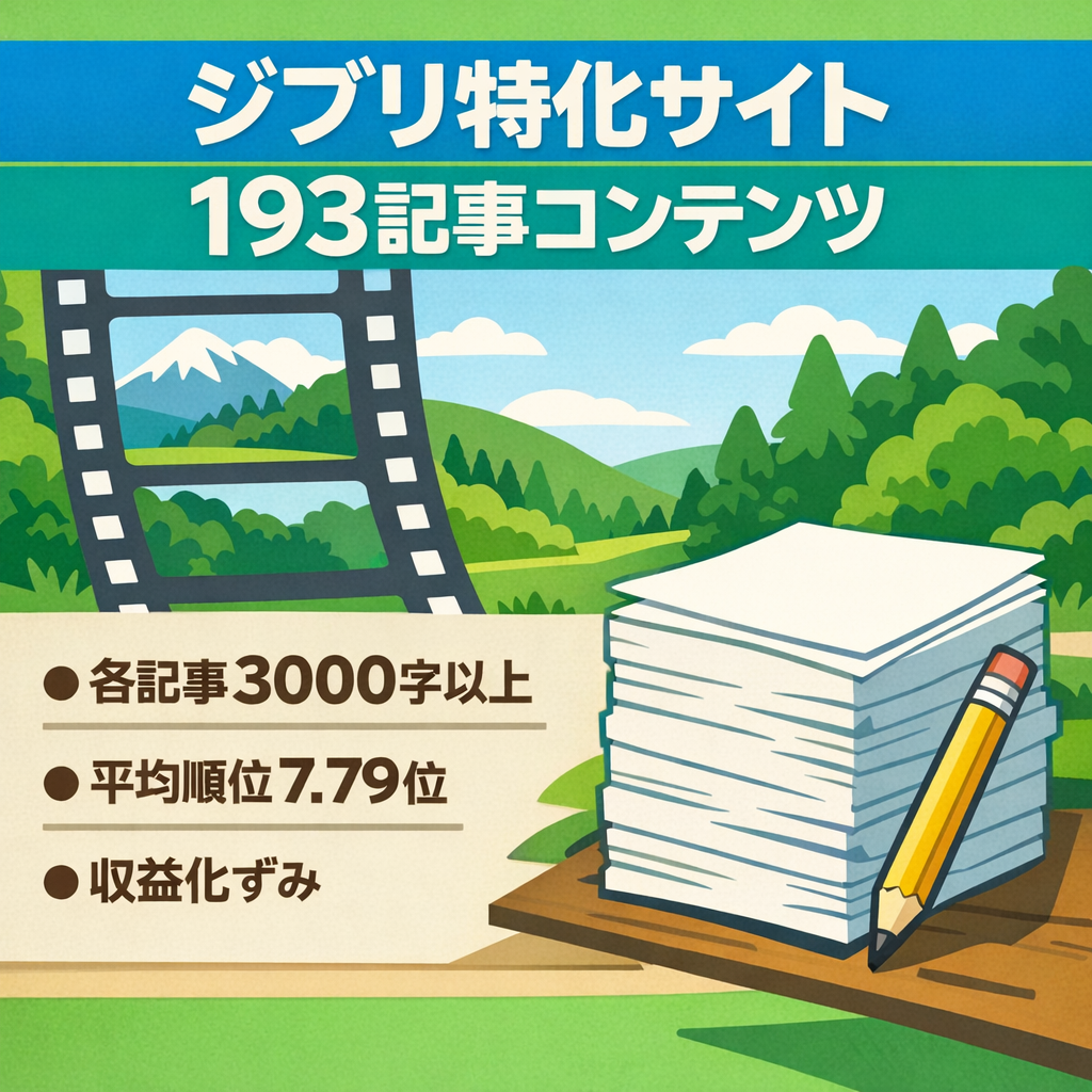 【ジブリ作品の特化サイト】193記事3000字以上のボリュームで収益化済み