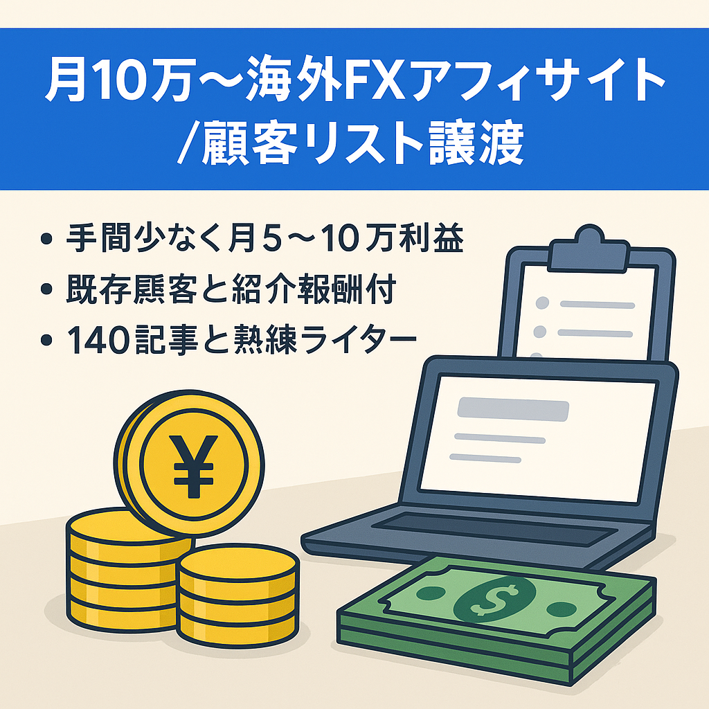 【放置で毎月10万円の利益】海外FXのアフィリエイトサイトと顧客リスト譲渡