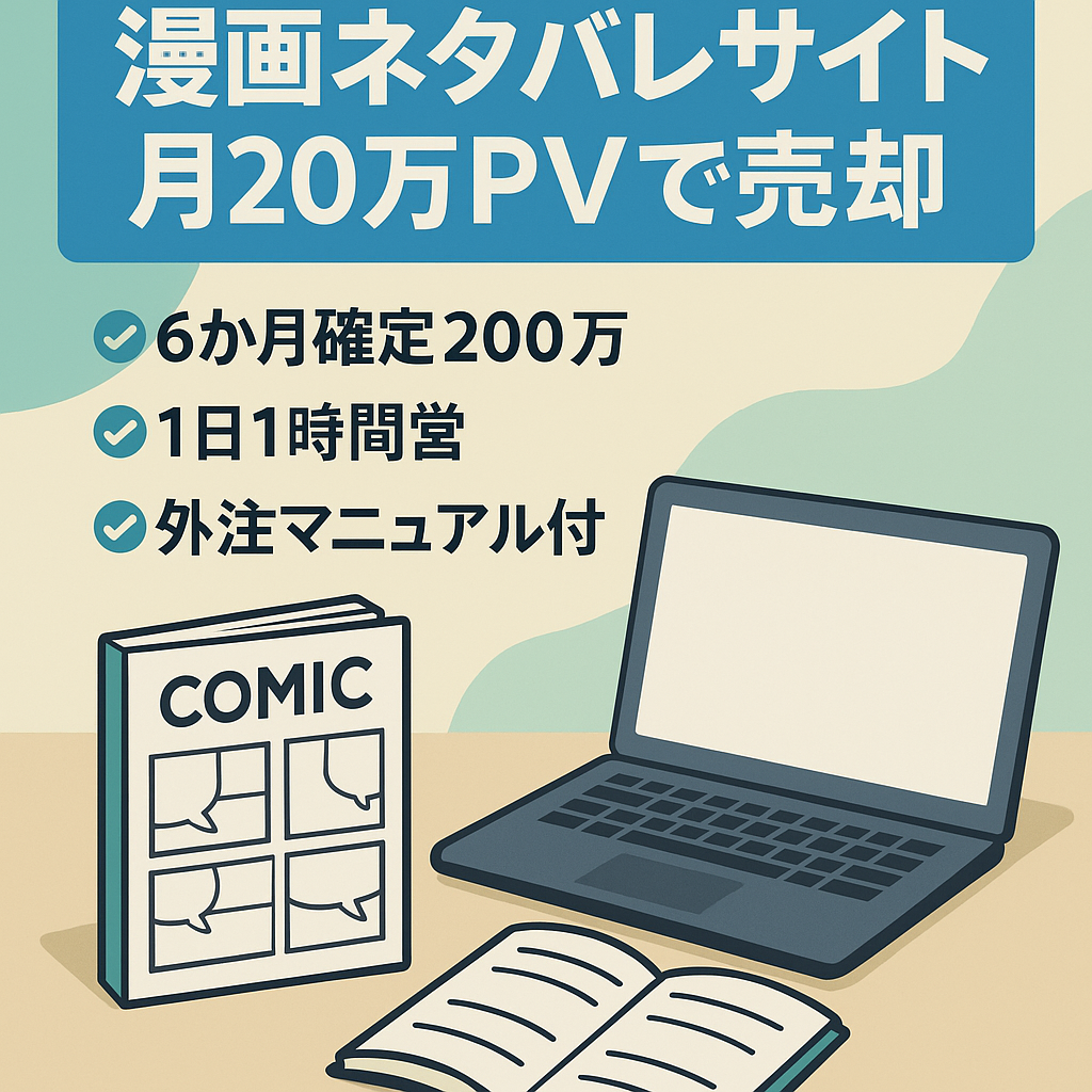 【6か月確定200万/最高月収45万】月間20万PV以上！作業時間1日1時間で運営可能の漫画メディア