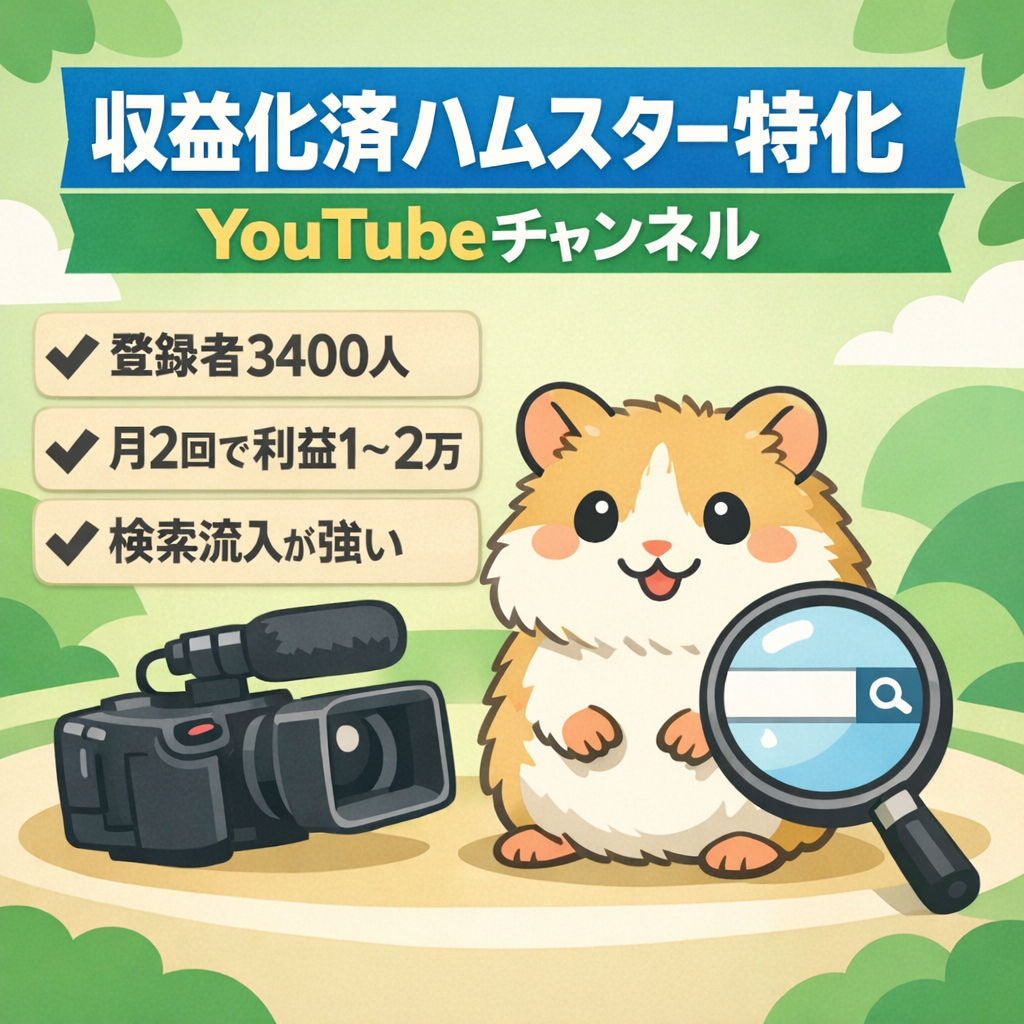 収益化済】登録者3400人・ハムスター特化チャンネル｜月2回投稿で月利1〜2万・収益発生中