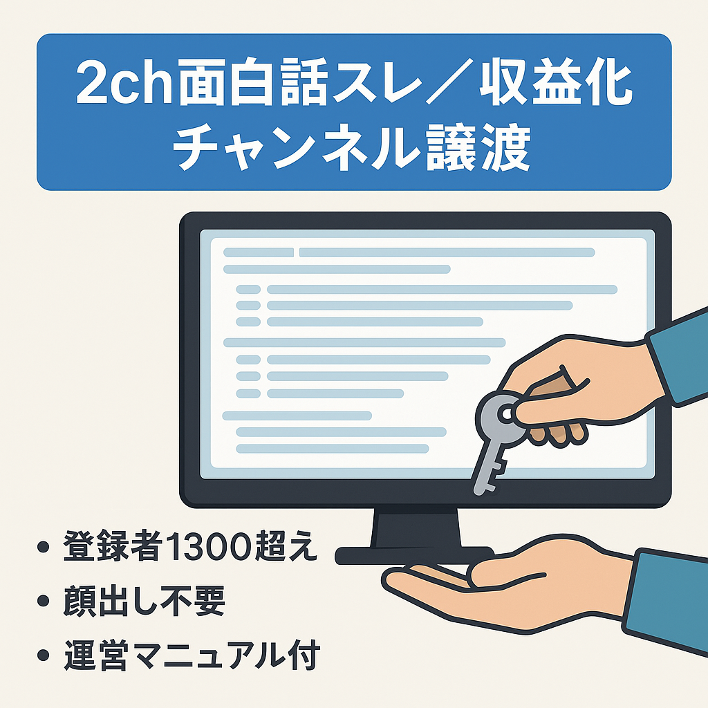 【登録者数1390人/収益化済み】2ch面白い話スレのチャンネル譲渡【マニュアル完備】