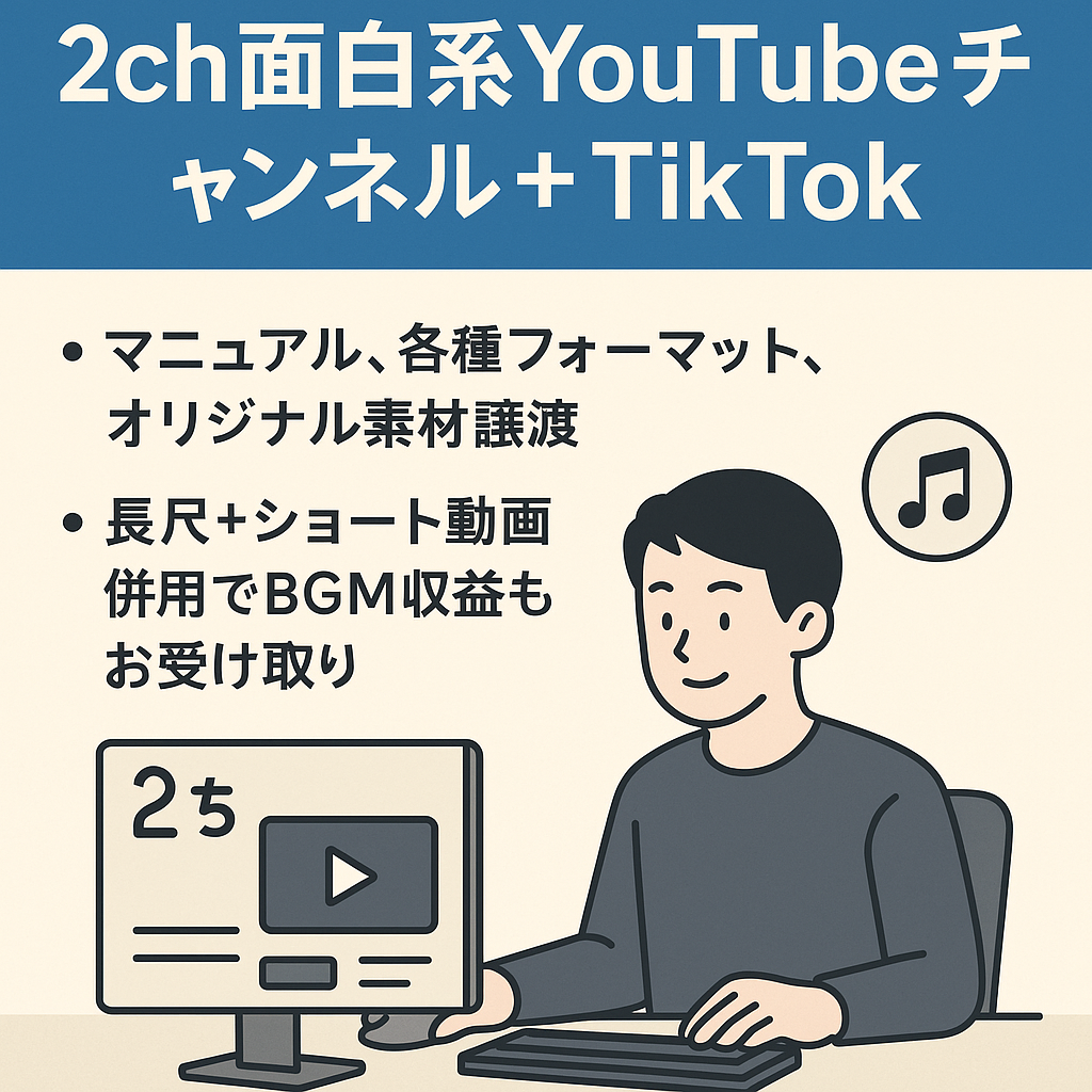 【登録者合計90,000人越え】2ch面白系Youtubeチャンネル＋TikTok★最高月収230万円超え【早期購入希望者優遇】
