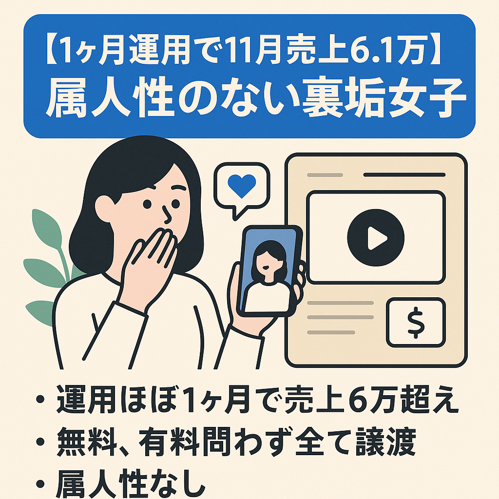 【1ヶ月のみ運用で11月売上6.1万】属人性のない裏垢女子/フォロワー500人以上/マネタイズ済み教材も譲渡  気になる登録済み