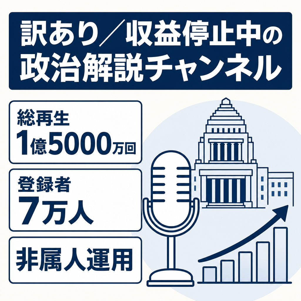 訳あり収益停止中【政治系】非属人 // 政治解説ジャンル/ 総再生1億5000万超え／登録者7万人↑ /