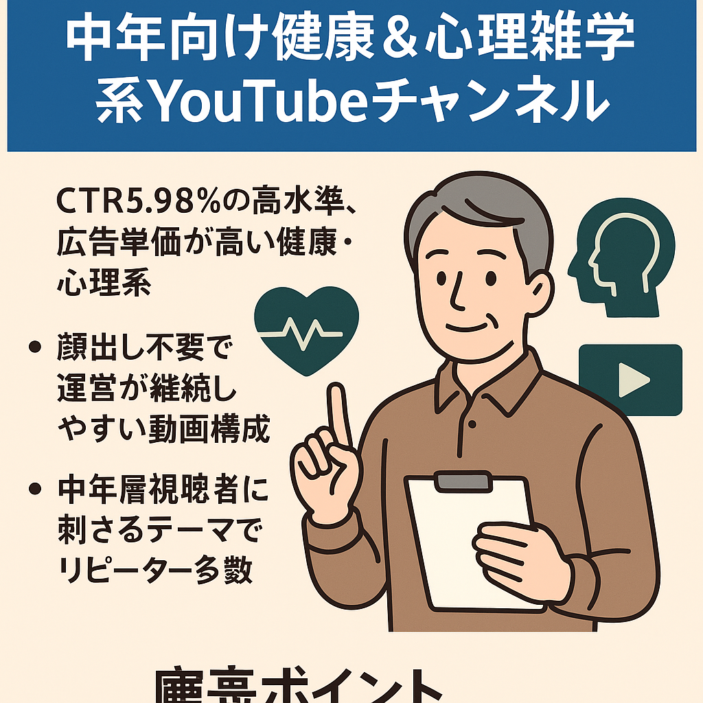 【月収3.4万】登録者3,512人｜中年向け健康＆心理雑学系YouTubeチャンネル