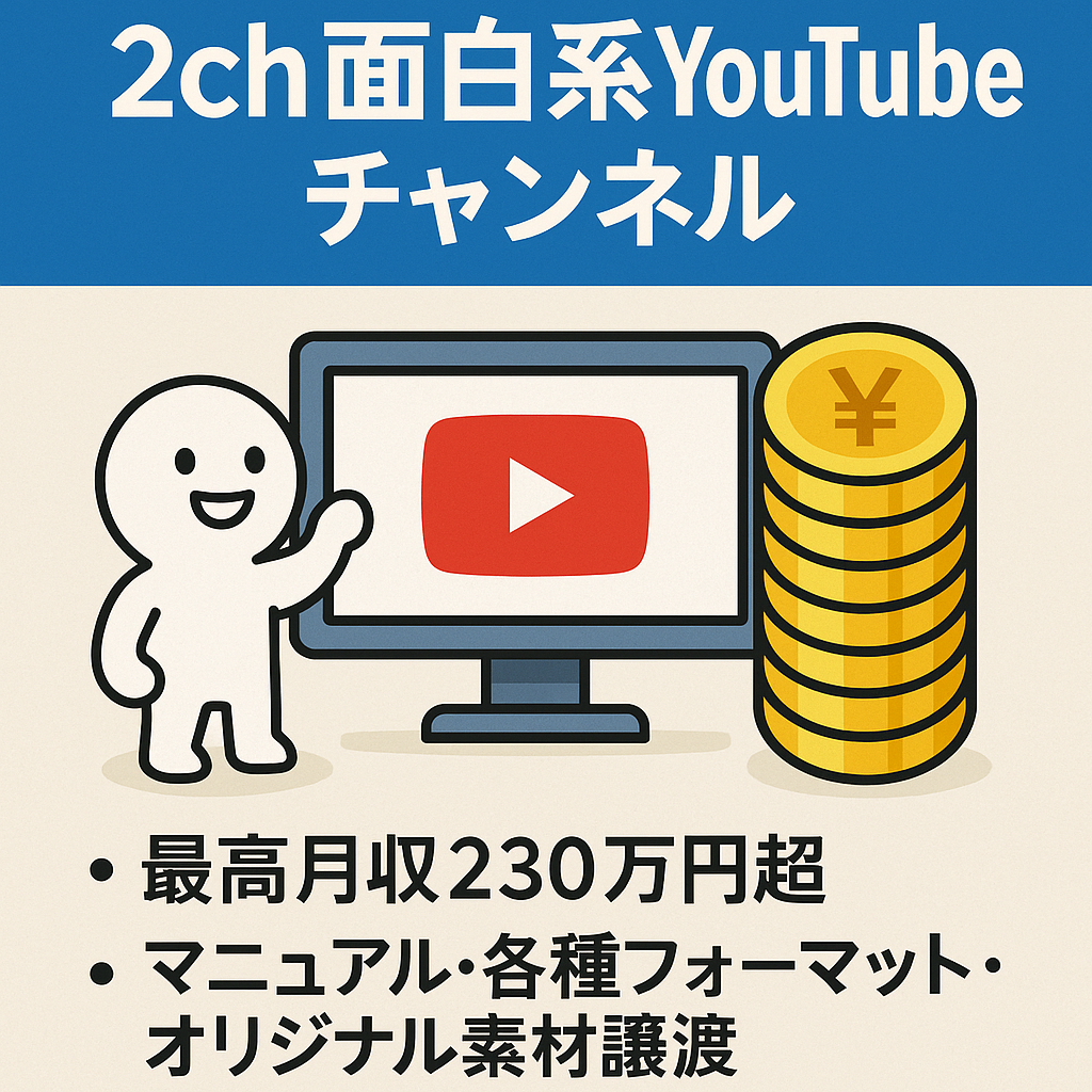 【登録者76,000人】2ch面白系Youtubeチャンネル★最高月収230万円超え【早期購入希望者優遇】